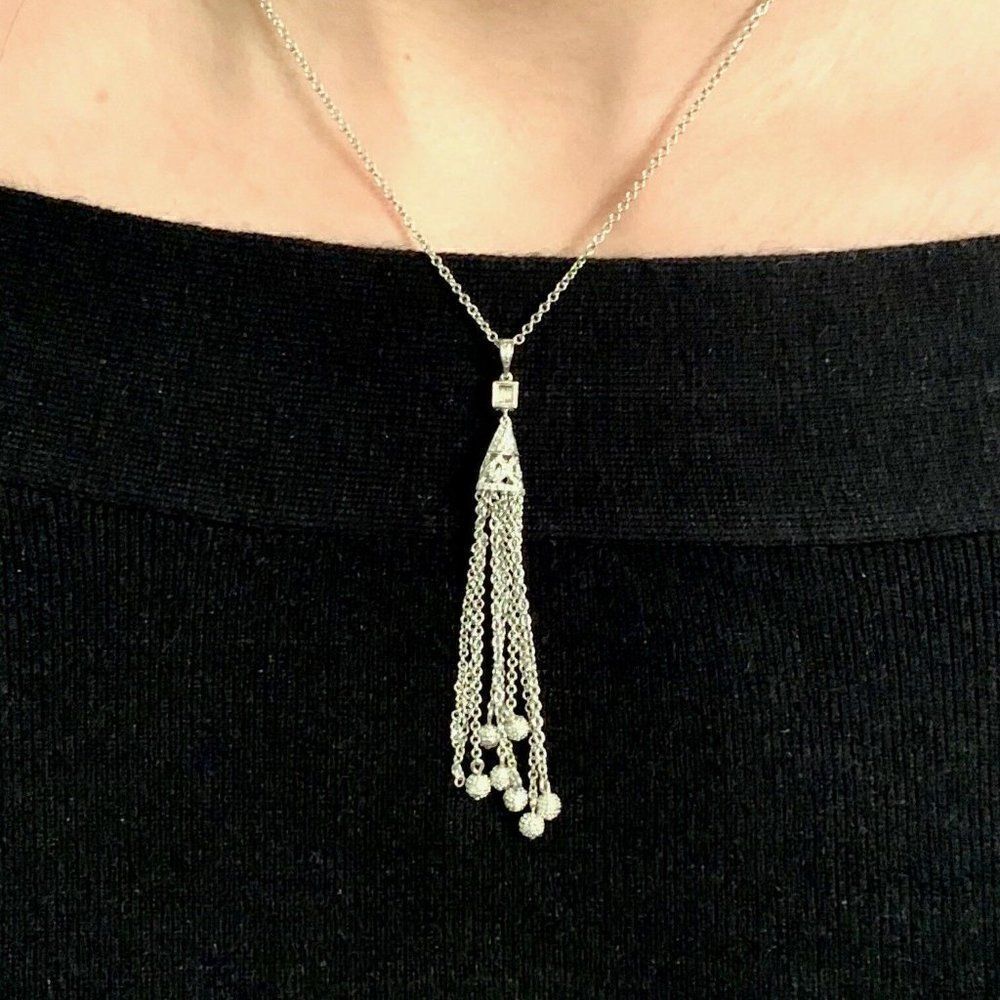 Diamond Necklace 18k Gold Tassel Pendant 19" Women Certified $3,000 820700